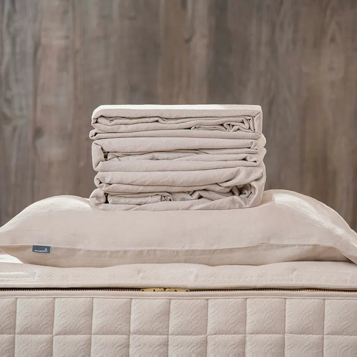 Naturepedic Organic Linen Sheet Set
folded onto mattress in cream