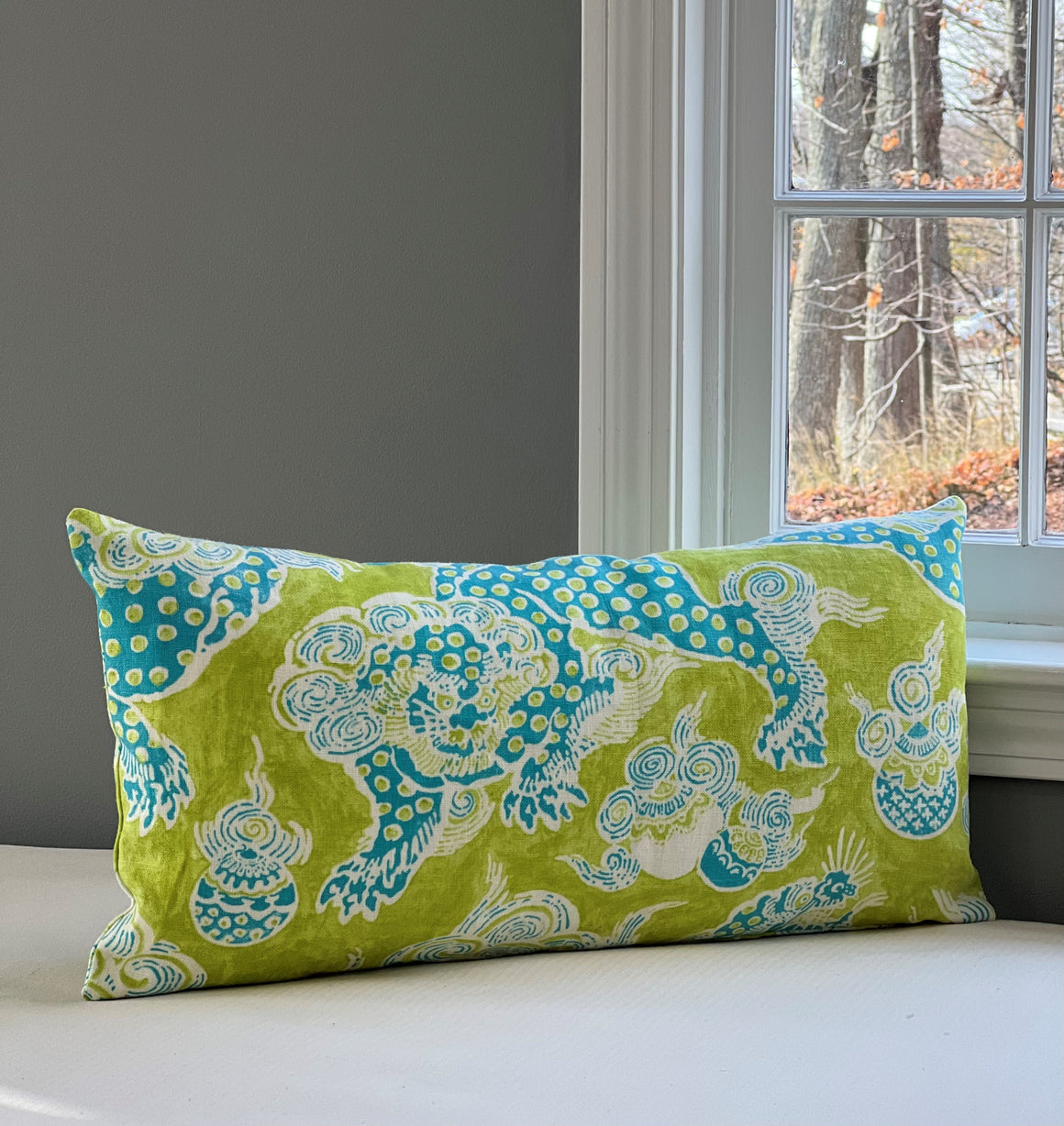 Foo Dog Printed Linen Pillow Cover