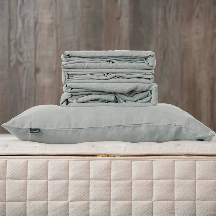 Naturepedic Organic Linen Sheet Set
folded onto mattress in blue