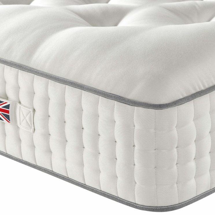 Harrison Spinks Leicester Mattress corner detail with British flag.
