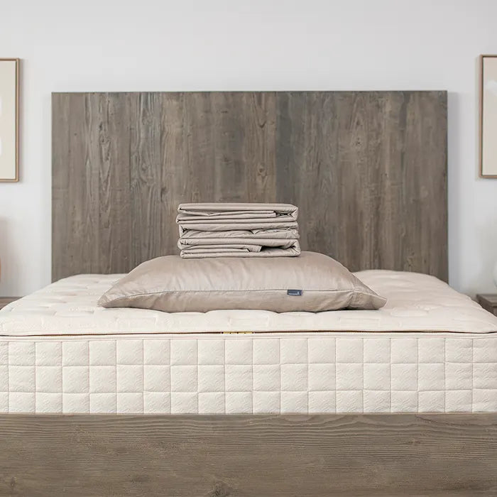 bedroom view Naturepedic Organic Cotton Sateen Sheets + Pillowcases