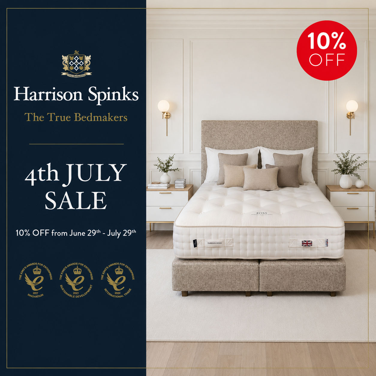 Save 10% on Harrison and Spinks Mattresses 4th sale