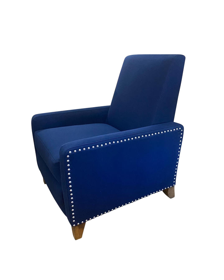 Reynolds Organic Recliner in midnight blue side view