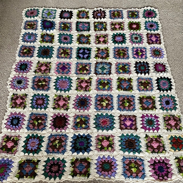 Granny Sqaures 100% Wool Hand-Crocheted Throw