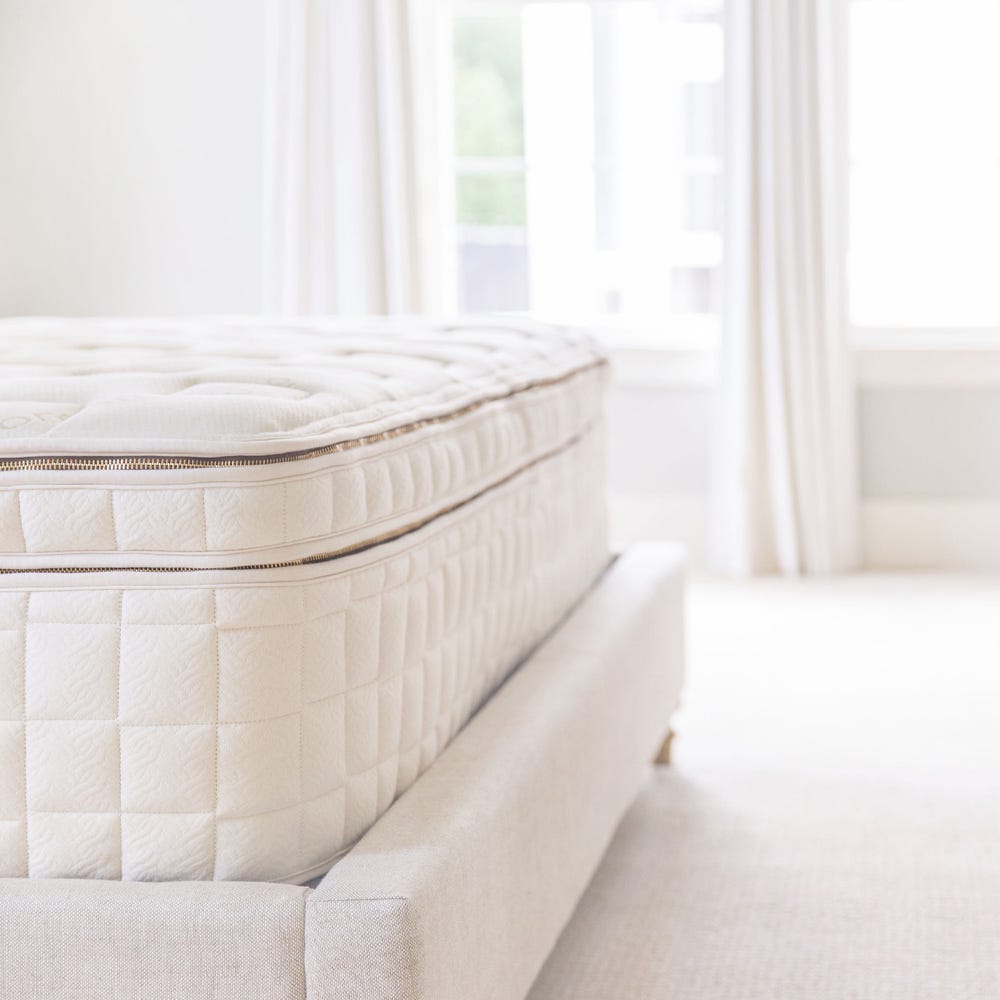 Naturepedic EOS Pillowtop detail shot of front profile of bed.
